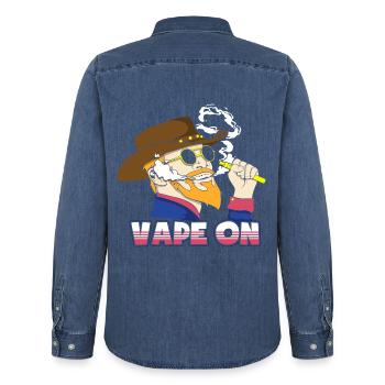 Vape On - Männer Jeanshemd Organic von Stanley/Stella - verwaschenes Mittelblau  - Hinten - AI Model Male 185 light (185cm)