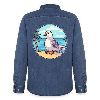 Taube Aquarell Karikatur Kawaii Clipart Tier - Männer Jeanshemd Organic von Stanley/Stella - verwaschenes Mittelblau  - Hinten - AI Model Male 185 light (185cm)