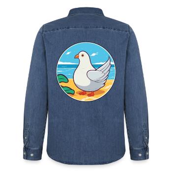 Taube Aquarell Karikatur Kawaii Clipart Tier - Männer Jeanshemd Organic von Stanley/Stella - verwaschenes Mittelblau  - Hinten - AI Model Male 185 light (185cm)