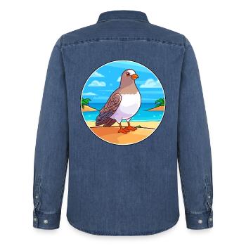 Taube Aquarell Karikatur Kawaii Clipart Tier - Männer Jeanshemd Organic von Stanley/Stella - verwaschenes Mittelblau  - Hinten - AI Model Male 185 light (185cm)