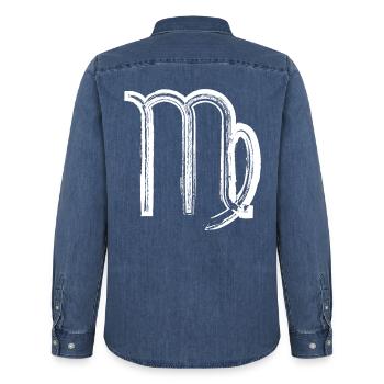 Zodiac Design VIRGO (Jungfrau) - Männer Jeanshemd Organic von Stanley/Stella - verwaschenes Mittelblau  - Hinten - AI Model Male 185 light (185cm)