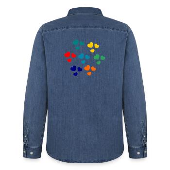 HERZ. HERZ. HERZ. KÜSSEN. SCHMATZEN. KÜSST. - Männer Jeanshemd Organic von Stanley/Stella - verwaschenes Mittelblau  - Hinten - AI Model Male 185 light (185cm)