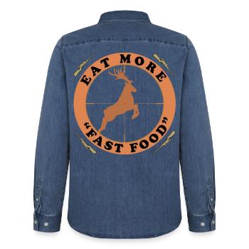 Jagen – Mehr Fast Food essen 2 – von OBV - Männer Jeanshemd Organic von Stanley/Stella - verwaschenes Mittelblau  - Hinten - AI Model Male 185 light (185cm)