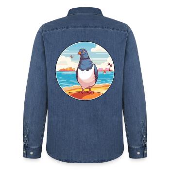Taube Aquarell Cartoon Kawaii Clipart Tier - Männer Jeanshemd Organic von Stanley/Stella - verwaschenes Mittelblau  - Hinten - AI Model Male 185 light (185cm)