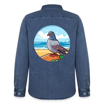 Taube Aquarell Cartoon Kawaii Clipart Tier - Männer Jeanshemd Organic von Stanley/Stella - verwaschenes Mittelblau  - Hinten - AI Model Male 185 light (185cm)