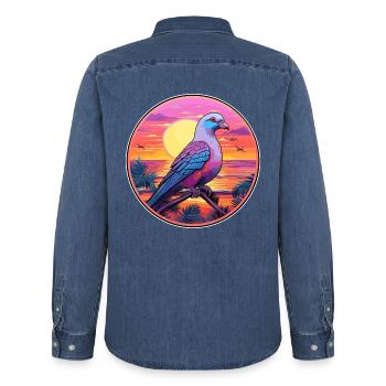 Taube buntes Aquarell Cartoon Kawaii Tier - Männer Jeanshemd Organic von Stanley/Stella - verwaschenes Mittelblau  - Hinten - AI Model Male 185 light (185cm)