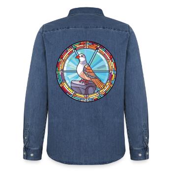 Taube Buntes Aquarell Tier Haustier Illustration - Männer Jeanshemd Organic von Stanley/Stella - verwaschenes Mittelblau  - Hinten - AI Model Male 185 light (185cm)
