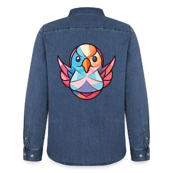 Taube buntes Aquarell Tier Haustier Illustration - Männer Jeanshemd Organic von Stanley/Stella - verwaschenes Mittelblau  - Hinten - AI Model Male 185 light (185cm)
