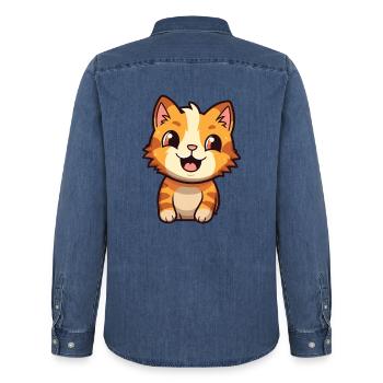 Pixie Bob Katze Cartoon Aquarell Illustration - Männer Jeanshemd Organic von Stanley/Stella - verwaschenes Mittelblau  - Hinten - AI Model Male 185 light (185cm)