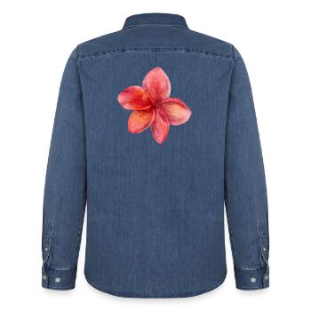 Blume rot - Männer Jeanshemd Organic von Stanley/Stella - verwaschenes Mittelblau  - Hinten - AI Model Male 185 light (185cm)