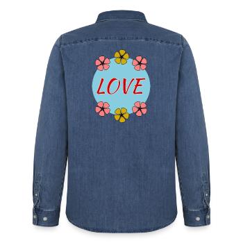 LIEBE. VALENTINSTAG. ICH LIEBE DICH. ICH LIEBE DICH. LIEBE - Männer Jeanshemd Organic von Stanley/Stella - verwaschenes Mittelblau  - Hinten - AI Model Male 185 light (185cm)