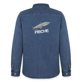 Fische Sternzeichen Fische - Männer Jeanshemd Organic von Stanley/Stella - verwaschenes Mittelblau  - Hinten - AI Model Male 185 light (185cm)