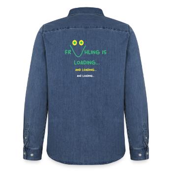 wo ist der Frühling bitte?? - Männer Jeanshemd Organic von Stanley/Stella - verwaschenes Mittelblau  - Hinten - AI Model Male 185 light (185cm)