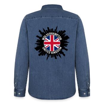Wolverhampton Skyline UK Flagge Reise-Souvenir - Männer Jeanshemd Organic von Stanley/Stella - verwaschenes Mittelblau  - Hinten - AI Model Male 185 light (185cm)