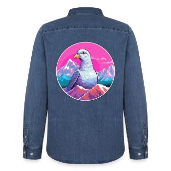 Taube Aquarell Karikatur Kawaii Haustier Tier Farbe - Männer Jeanshemd Organic von Stanley/Stella - verwaschenes Mittelblau  - Hinten - AI Model Male 185 light (185cm)