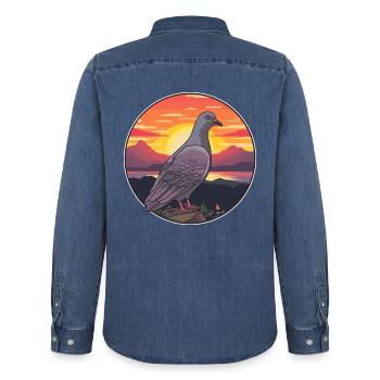 Taube buntes Aquarell Cartoon Kawaii Tier - Männer Jeanshemd Organic von Stanley/Stella - verwaschenes Mittelblau  - Hinten - AI Model Male 185 light (185cm)
