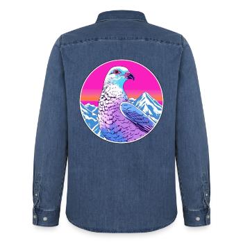 Taube Aquarell Karikatur Kawaii Haustier Tier Farbe - Männer Jeanshemd Organic von Stanley/Stella - verwaschenes Mittelblau  - Hinten - AI Model Male 185 light (185cm)