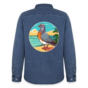 Taube Aquarell Cartoon Kawaii Clipart Tier - Männer Jeanshemd Organic von Stanley/Stella - verwaschenes Mittelblau  - Hinten - AI Model Male 185 light (185cm)