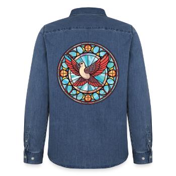 Taube bunte Aquarell-Tier-Haustier-Illustration - Männer Jeanshemd Organic von Stanley/Stella - verwaschenes Mittelblau  - Hinten - AI Model Male 185 light (185cm)