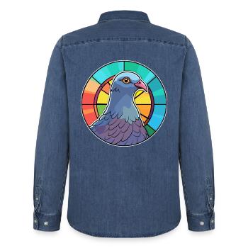 Taube Buntglas Bunte Karikatur Kawaii Anima - Männer Jeanshemd Organic von Stanley/Stella - verwaschenes Mittelblau  - Hinten - AI Model Male 185 light (185cm)