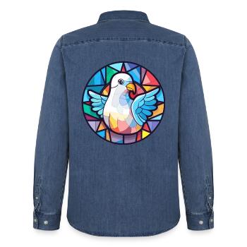 Taube Buntglas bunte Karikatur Kawaii Tier - Männer Jeanshemd Organic von Stanley/Stella - verwaschenes Mittelblau  - Hinten - AI Model Male 185 light (185cm)