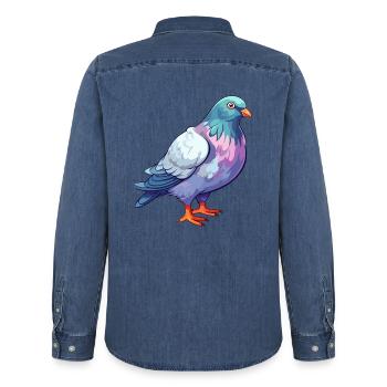 Taube buntes Aquarell Cartoon Kawaii Tier - Männer Jeanshemd Organic von Stanley/Stella - verwaschenes Mittelblau  - Hinten - AI Model Male 185 light (185cm)