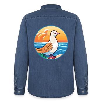 Taube Aquarell Karikatur Kawaii Clipart Tier - Männer Jeanshemd Organic von Stanley/Stella - verwaschenes Mittelblau  - Hinten - AI Model Male 185 light (185cm)