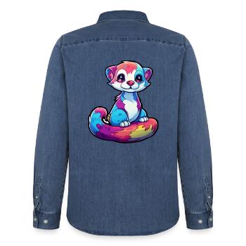 Frettchen buntes Aquarell Cartoon Kawaii Tier - Männer Jeanshemd Organic von Stanley/Stella - verwaschenes Mittelblau  - Hinten - AI Model Male 185 light (185cm)