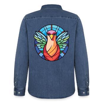Taube buntes Aquarell Tier Haustier Illustration - Männer Jeanshemd Organic von Stanley/Stella - verwaschenes Mittelblau  - Hinten - AI Model Male 185 light (185cm)