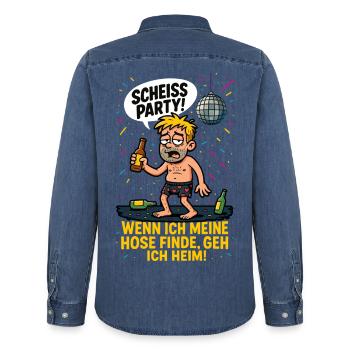 Scheiß Party –Wenn ich meine Hose finde, geh ich! - Männer Jeanshemd Organic von Stanley/Stella - verwaschenes Mittelblau  - Hinten - AI Model Male 185 light (185cm)