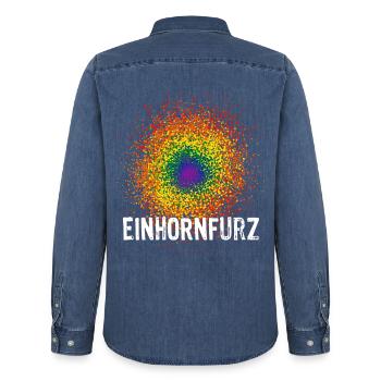 Regenbogen - Einhorn - Furz - Konfetti - Sarkasmus - Männer Jeanshemd Organic von Stanley/Stella - verwaschenes Mittelblau  - Hinten - AI Model Male 185 light (185cm)