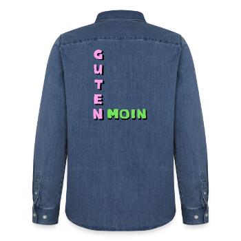 MOIN MOIN es heißt einfach nur Guten Moin ! - Männer Jeanshemd Organic von Stanley/Stella - verwaschenes Mittelblau  - Hinten - AI Model Male 185 light (185cm)