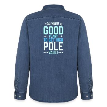 Du brauchst eine gute Anlage um hoch zu kommen Sta - Männer Jeanshemd Organic von Stanley/Stella - verwaschenes Mittelblau  - Hinten - AI Model Male 185 light (185cm)