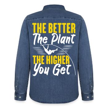Je besser die Anlage, desto höher der Stabhochspru - Männer Jeanshemd Organic von Stanley/Stella - verwaschenes Mittelblau  - Hinten - AI Model Male 185 light (185cm)
