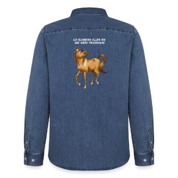 Ich schmeiß alles hin und werd Prinzessin! - Männer Jeanshemd Organic von Stanley/Stella - verwaschenes Mittelblau  - Hinten - AI Model Male 185 light (185cm)