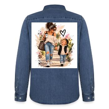 Mutter Kind Liebe unterwegs - Männer Jeanshemd Organic von Stanley/Stella - verwaschenes Mittelblau  - Hinten - AI Model Male 185 light (185cm)
