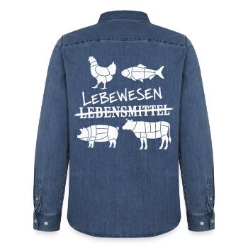 Lebewesen Lebensmittel  - Männer Jeanshemd Organic von Stanley/Stella - verwaschenes Mittelblau  - Hinten - AI Model Male 185 light (185cm)