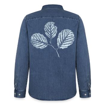 Erlenblatt / Blätter an Zweig der Schwarzerle  - Männer Jeanshemd Organic von Stanley/Stella - verwaschenes Mittelblau  - Hinten - AI Model Male 185 light (185cm)