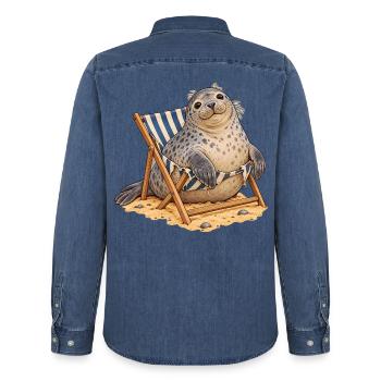Zerbrochenes Deckstuhl-Siegel - Männer Jeanshemd Organic von Stanley/Stella - verwaschenes Mittelblau  - Hinten - AI Model Male 185 light (185cm)