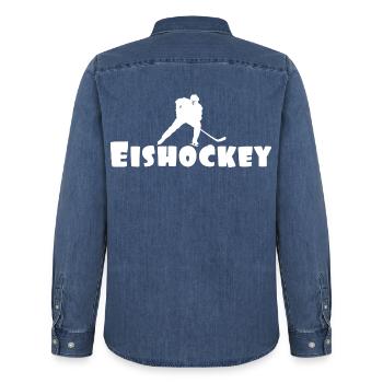 Eishockey  - Männer Jeanshemd Organic von Stanley/Stella - verwaschenes Mittelblau  - Hinten - AI Model Male 185 light (185cm)