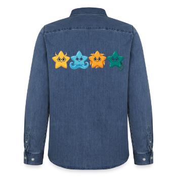 Süße Meeresstern-Charaktere - Männer Jeanshemd Organic von Stanley/Stella - verwaschenes Mittelblau  - Hinten - AI Model Male 185 light (185cm)