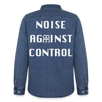 Lärm gegen Kontrolle - Männer Jeanshemd Organic von Stanley/Stella - verwaschenes Mittelblau  - Hinten - AI Model Male 185 light (185cm)