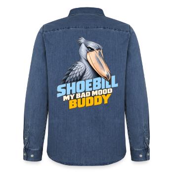 Schuhschnabel – Mein schlechte Laune-Kumpel | Exotischer Vogel - Männer Jeanshemd Organic von Stanley/Stella - verwaschenes Mittelblau  - Hinten - AI Model Male 185 light (185cm)