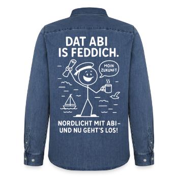 Abitur Strichmänchen Nordlicht Geschenkidee Abitur - Männer Jeanshemd Organic von Stanley/Stella - verwaschenes Mittelblau  - Hinten - AI Model Male 185 light (185cm)