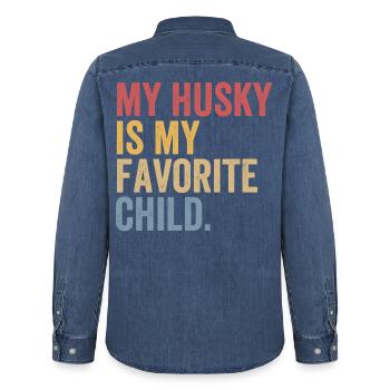 Mein Husky ist mein Lieblingskind - Männer Jeanshemd Organic von Stanley/Stella - verwaschenes Mittelblau  - Hinten - AI Model Male 185 light (185cm)