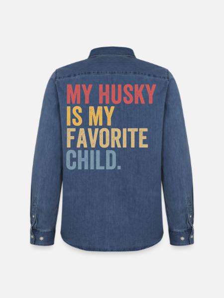 Mein Husky ist mein Lieblingskind - Männer Jeanshemd Organic von Stanley/Stella - verwaschenes Mittelblau
