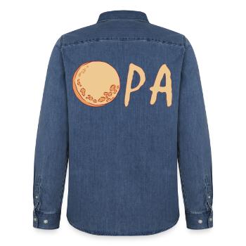 Opa mit Mond – Beige - Männer Jeanshemd Organic von Stanley/Stella - verwaschenes Mittelblau  - Hinten - AI Model Male 185 light (185cm)