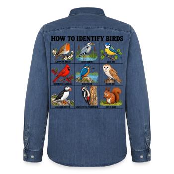 How to Identify Birds Funny Birding Birder Fitted  - Männer Jeanshemd Organic von Stanley/Stella - verwaschenes Mittelblau  - Hinten - AI Model Male 185 light (185cm)