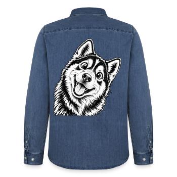 Fröhliche Husky Design - Männer Jeanshemd Organic von Stanley/Stella - verwaschenes Mittelblau  - Hinten - AI Model Male 185 light (185cm)