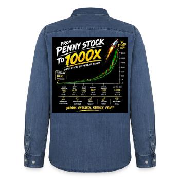 Von Penny Stock zu 1000x - Männer Jeanshemd Organic von Stanley/Stella - verwaschenes Mittelblau  - Hinten - AI Model Male 185 light (185cm)